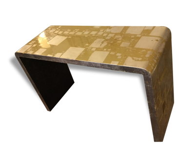 Table basse en laque jaune et or blanc