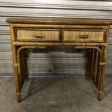 Side table in bamboo and wicker