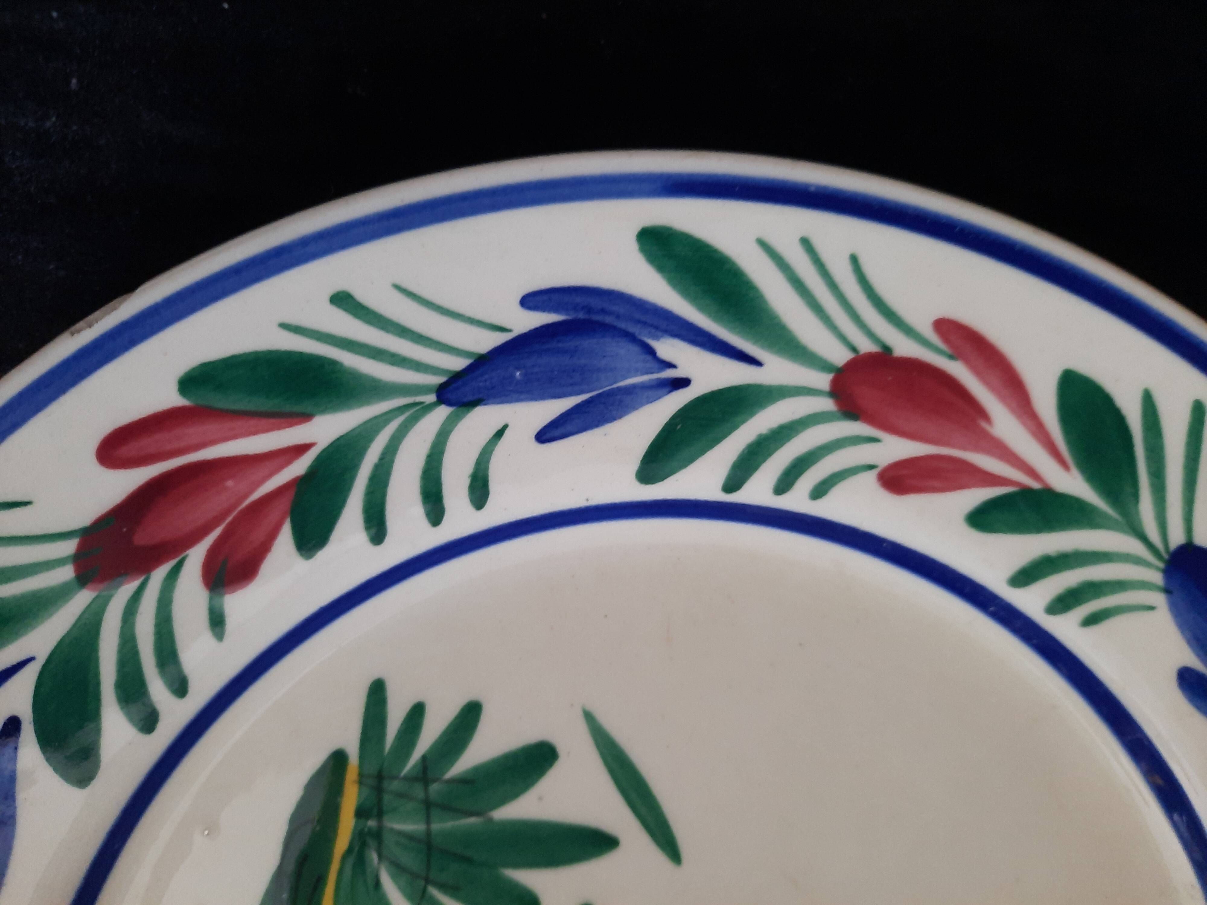 Large HB Quimper Plate Breton Decor Hand-Painted Vintage 27cm