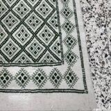 Handmade green and white margoum hallway rug in natural wool