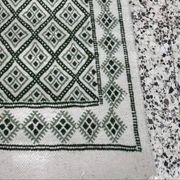 Handmade green and white margoum hallway rug in natural wool