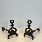 Pair of modernist wrought iron fire dogs.