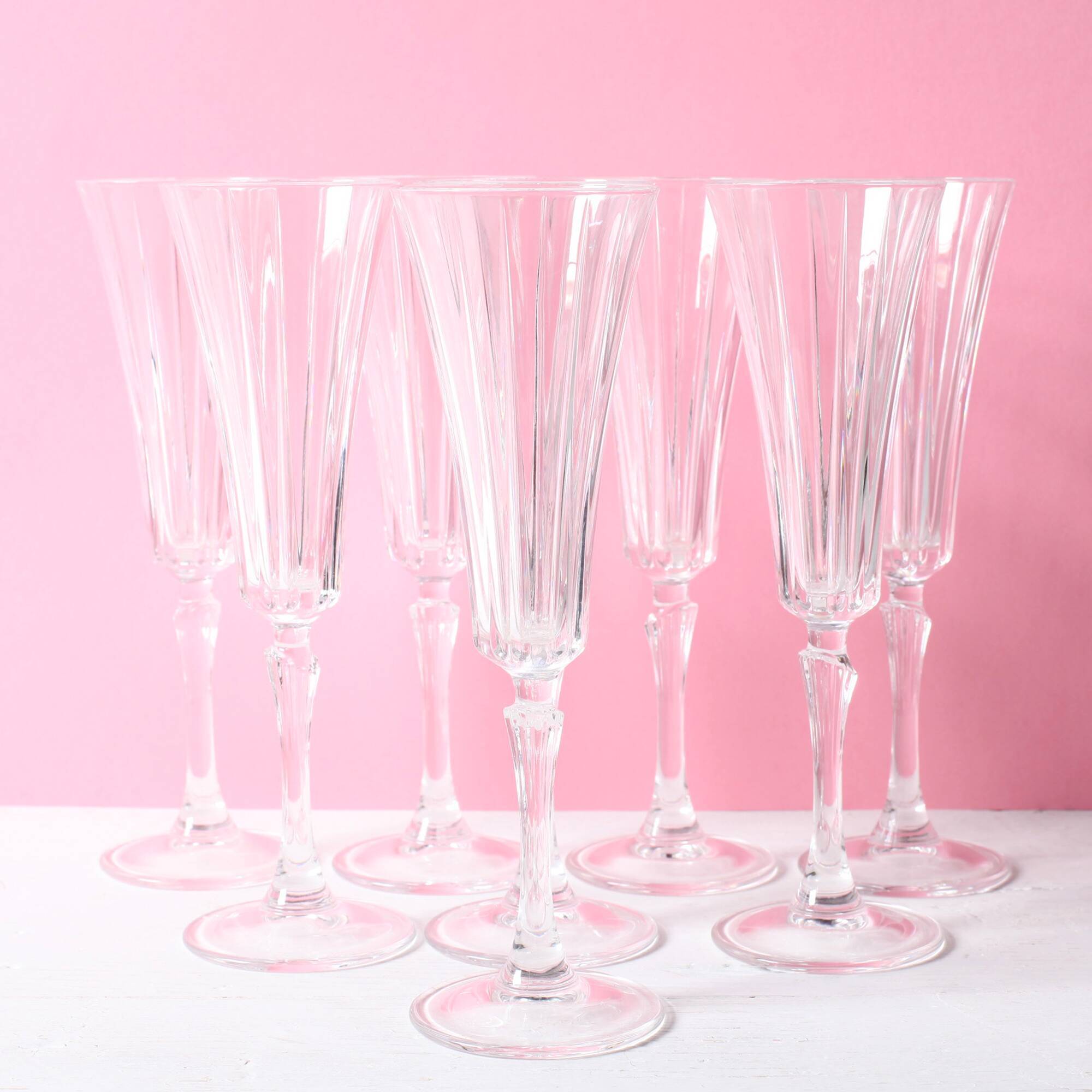 Set of 8 Crystal Vintage Champagne Flutes, Prosecco Clear Italian