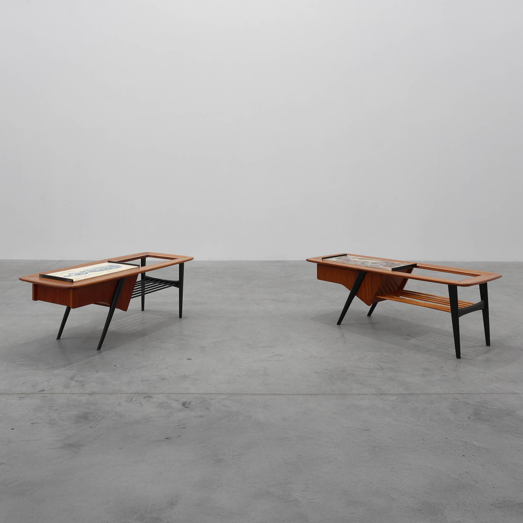 2 Coffee Tables '210', teak wood and ceramic,by Alfred Hendrickx, Belform