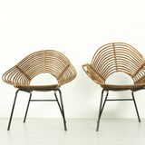Set of 2 Vintage Rattan Lounge Chairs H. Broekhuizen for Rohé Noordwolde, The Netherlands 1960