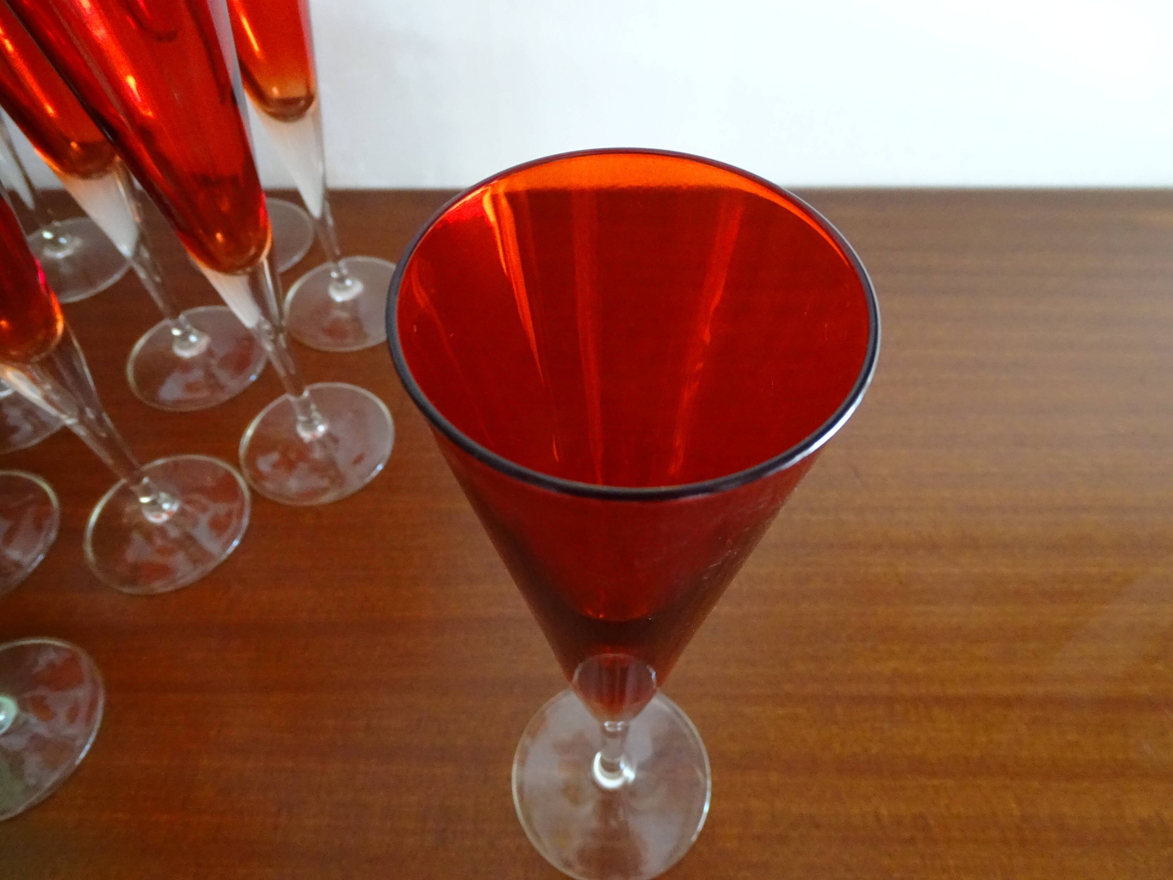10 vintage champagne flutes in ruby red glass