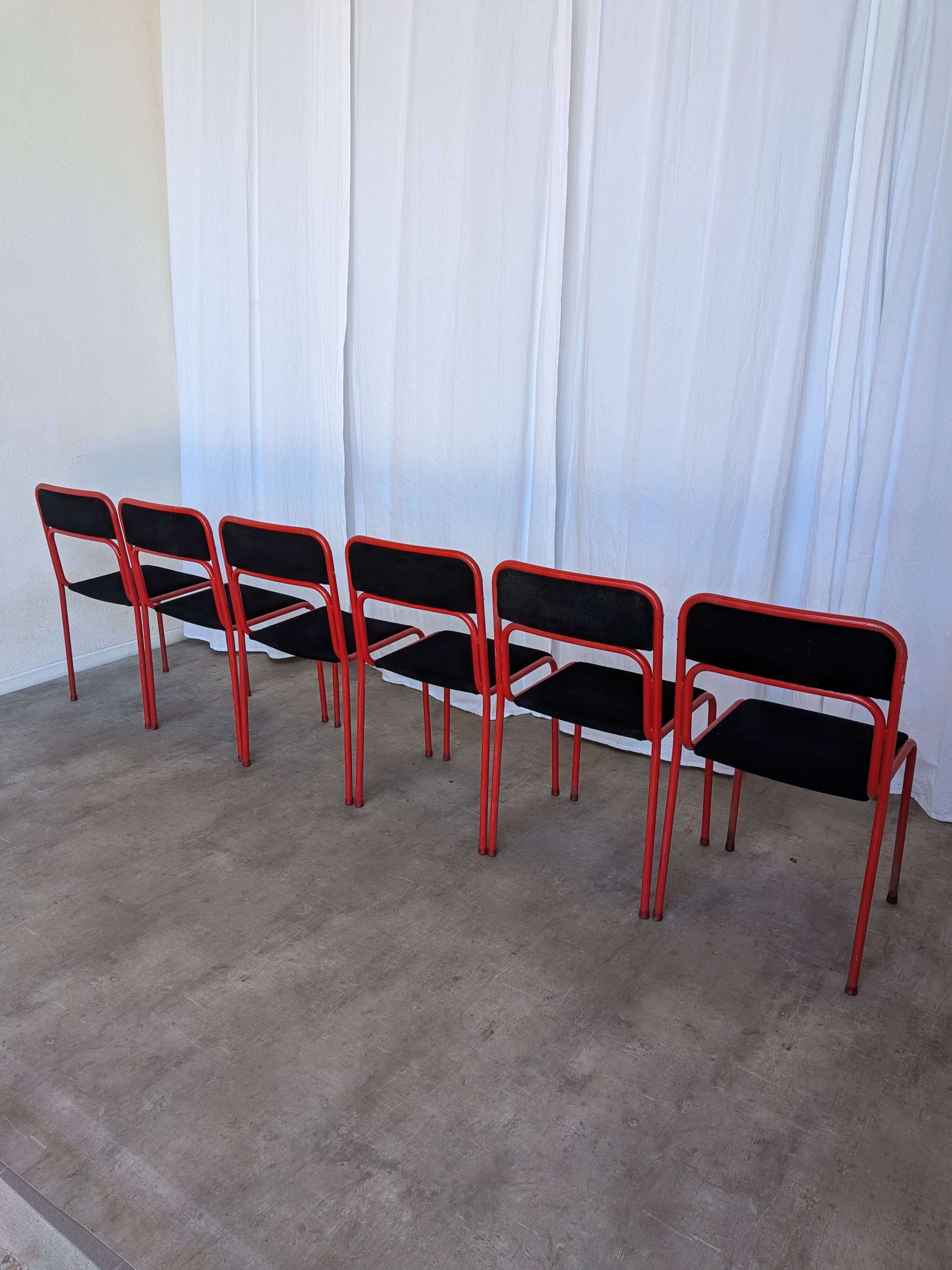 Space Age Stackable Dining Chair / 1970s Red & Black Metal Chair (9 in stoc