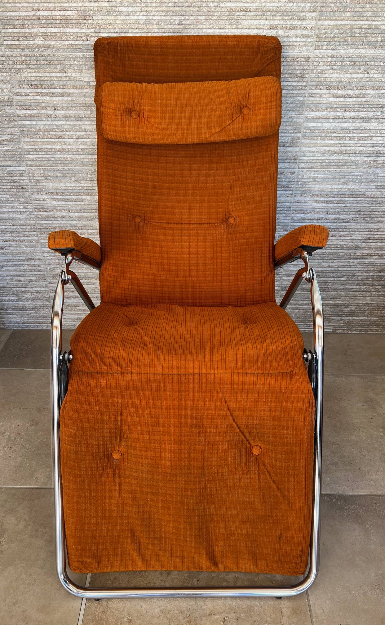 Lama 1970 relax armchair, orange velvet lounge chair
