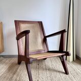 Reconstruction armchair in teak and caning