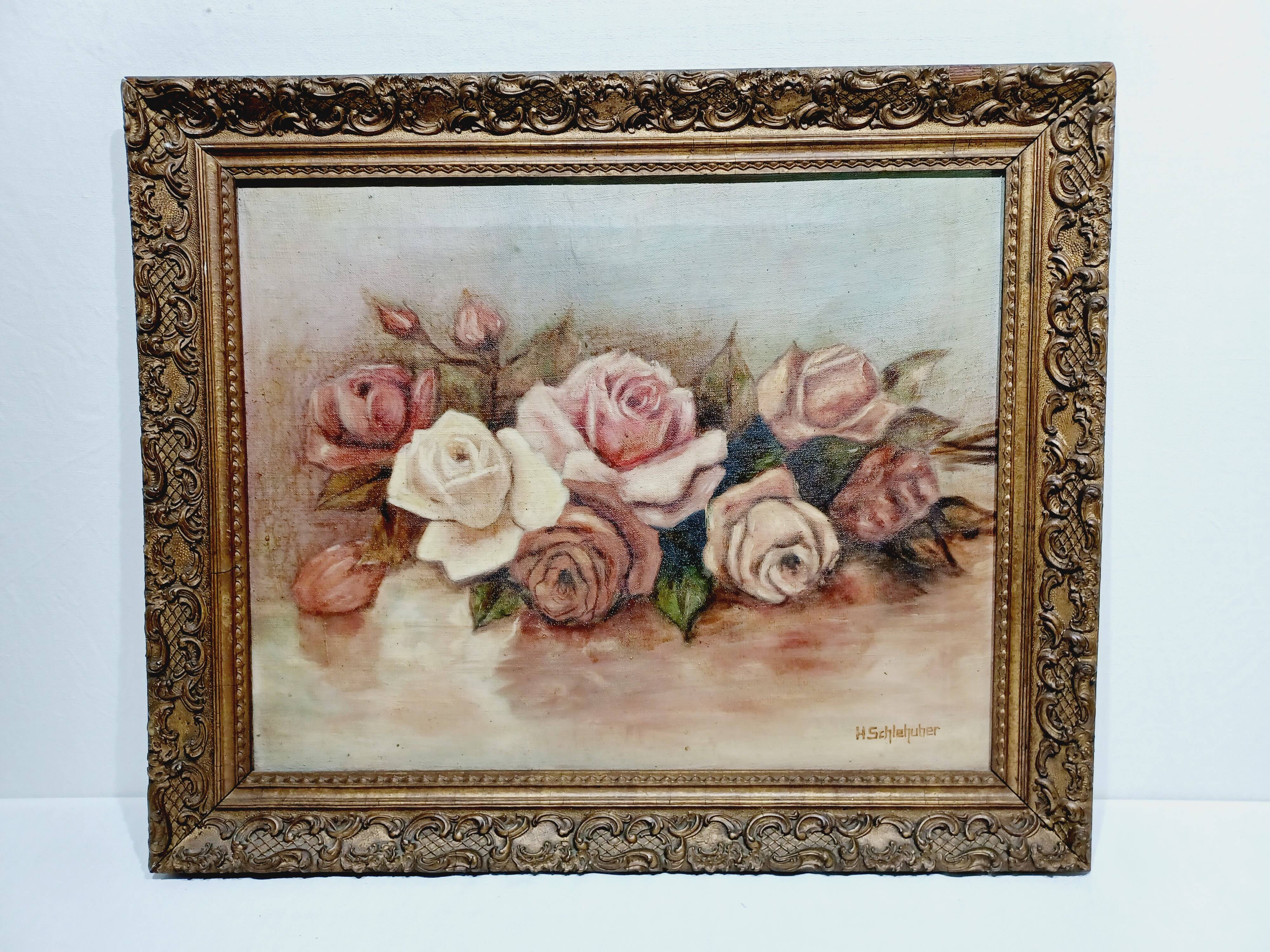 H. Schlehuher - Oil on Canvas "Bouquet of Roses"