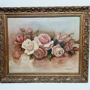 H. Schlehuher -  Huile Sur Toile « Bouquet de roses »