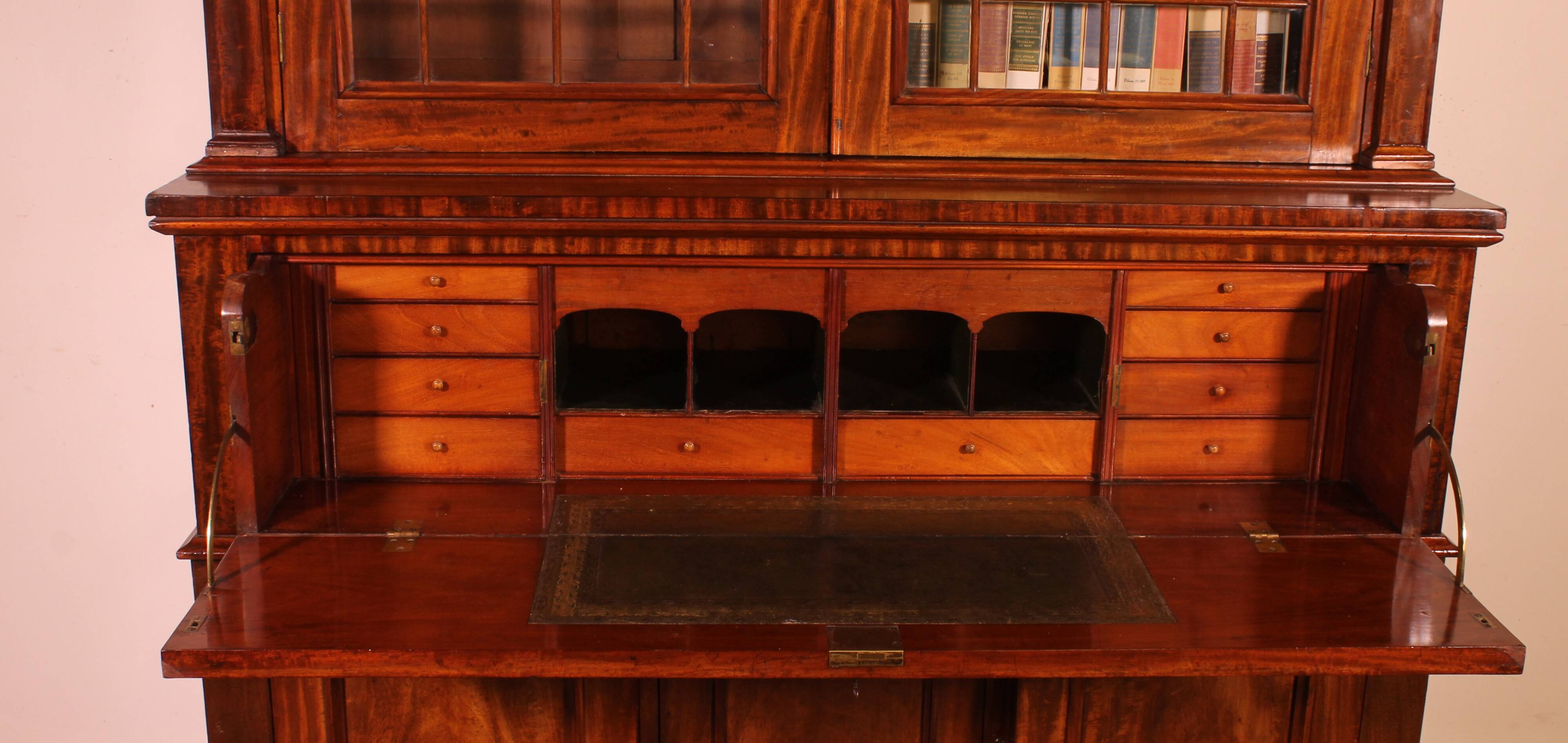 Display Cabinet or Mahogany Bookcase with Secretary - 19th Century