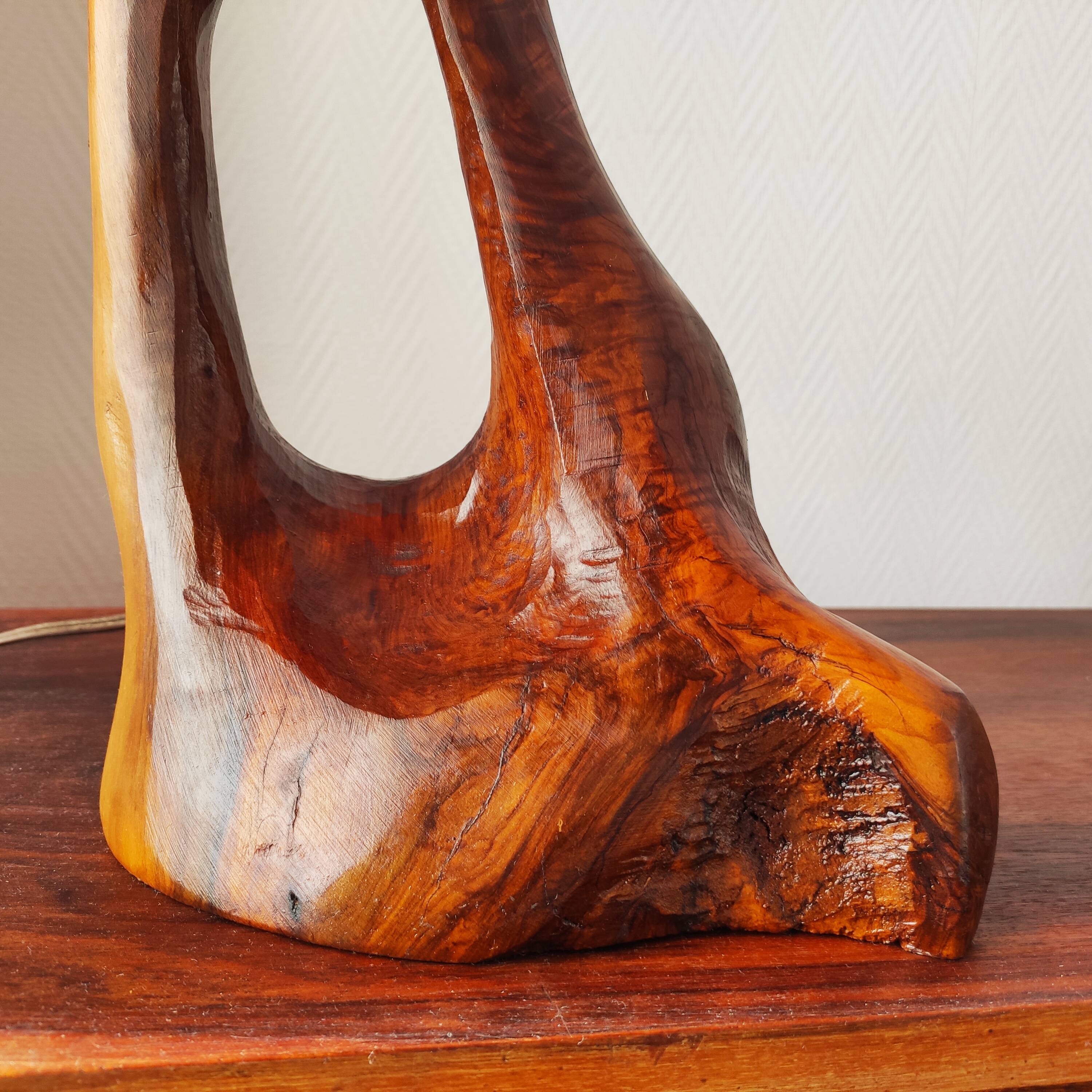 Brutalist lamp 1950/60 olive wood