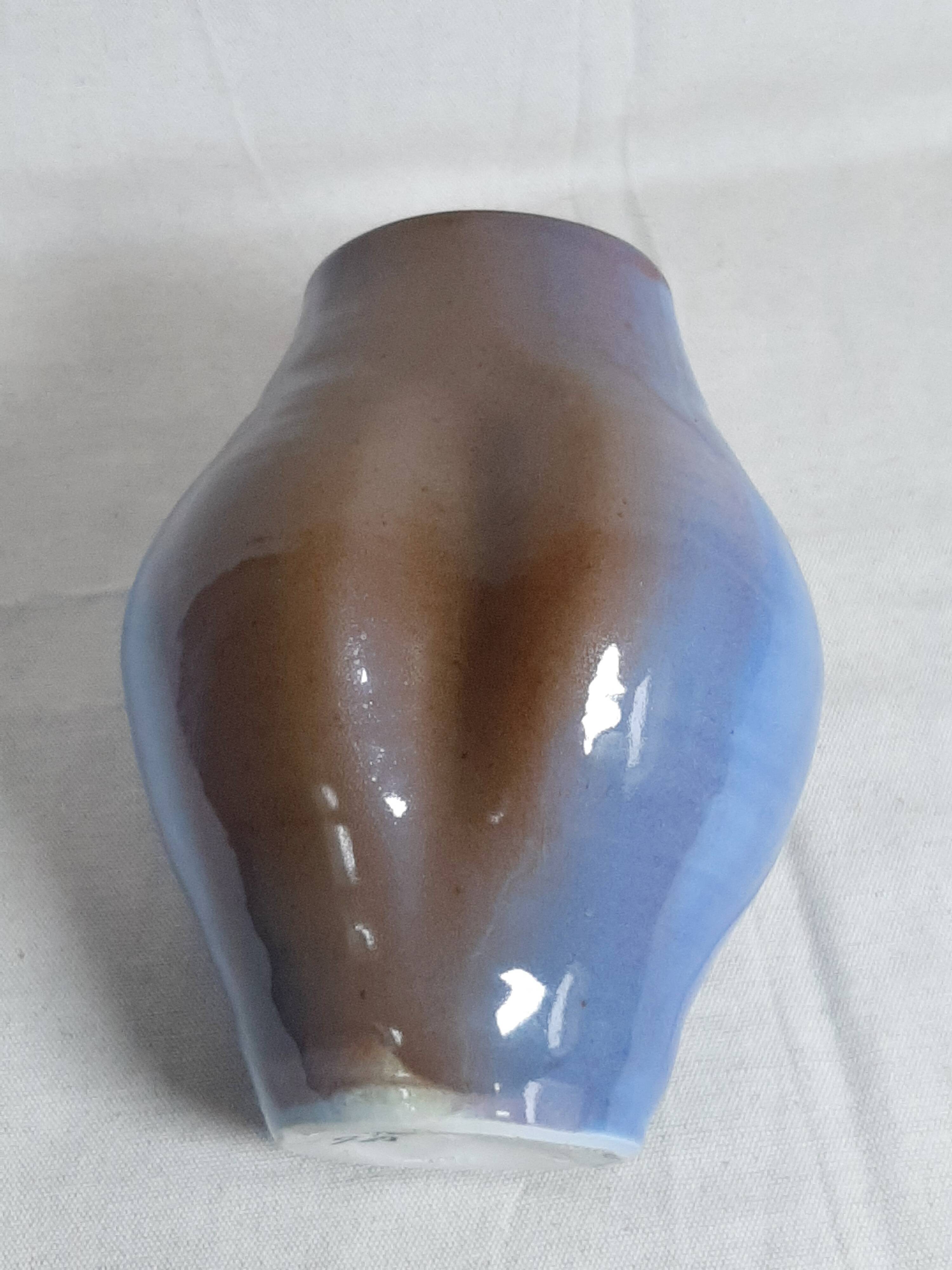 Blue and brown ceramic vase from the 1980s.