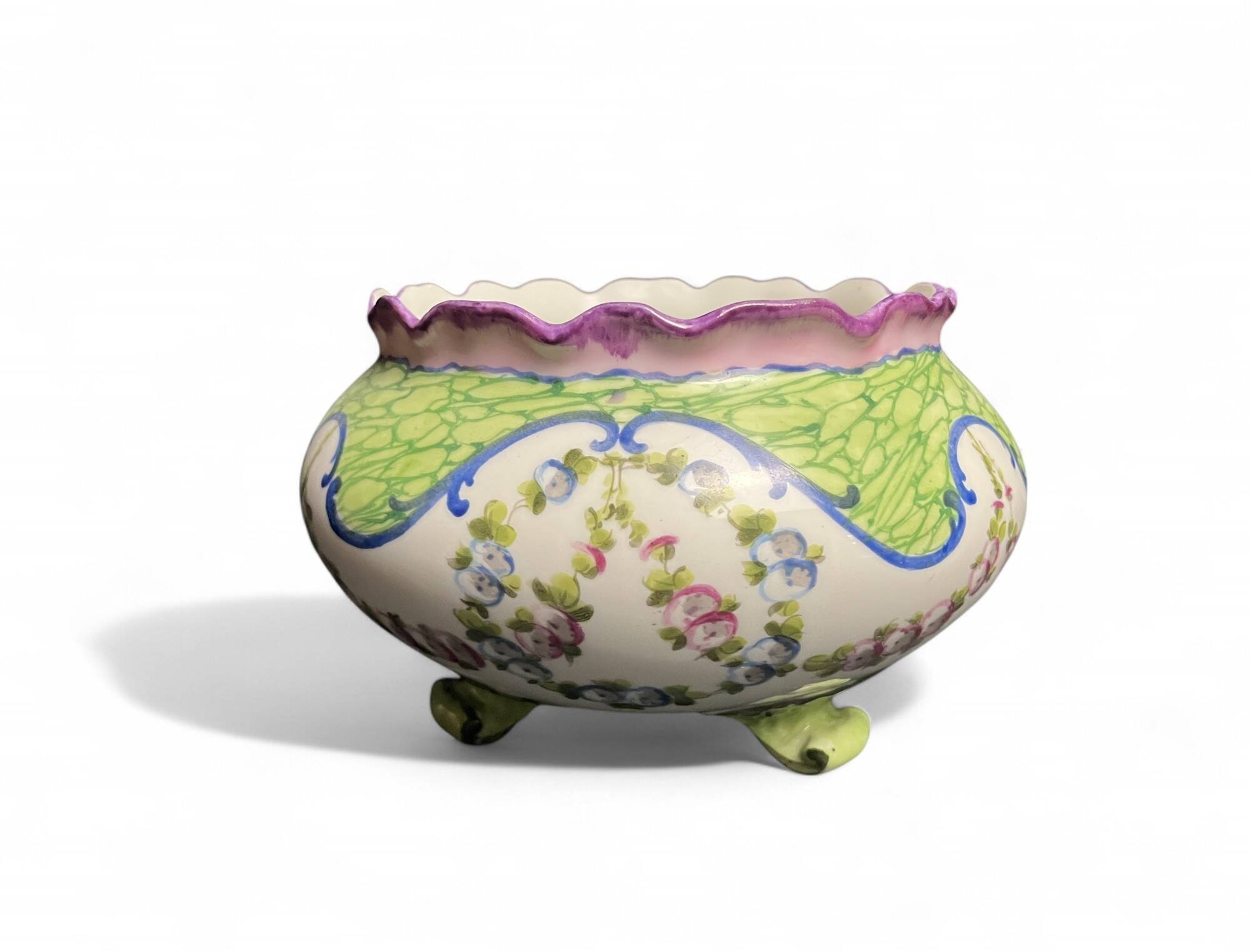 Sèvres, 20th century porcelain tripod planter with floral decoration