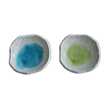 Set 2 cracked green and blue ceramic cups