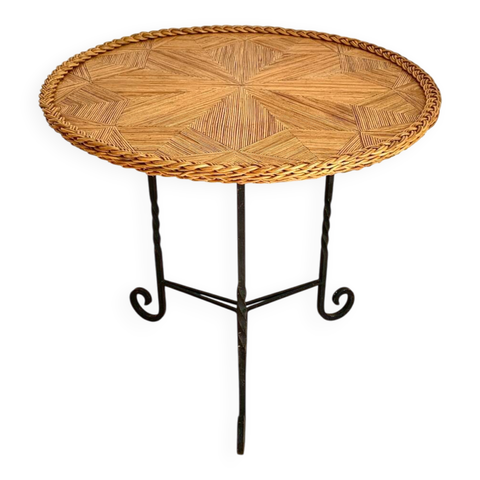 Vintage straw marquetry side table