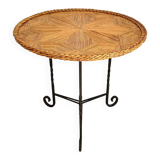 Vintage straw marquetry side table