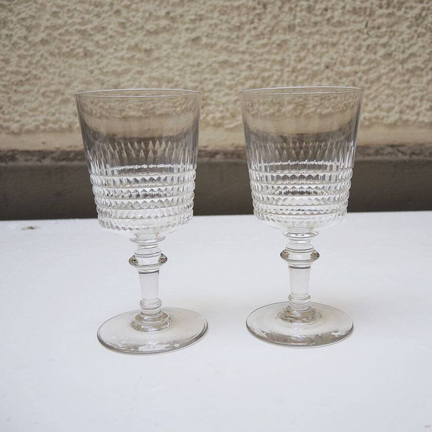 2 antique cut crystal goblets in the Baccarat style.
