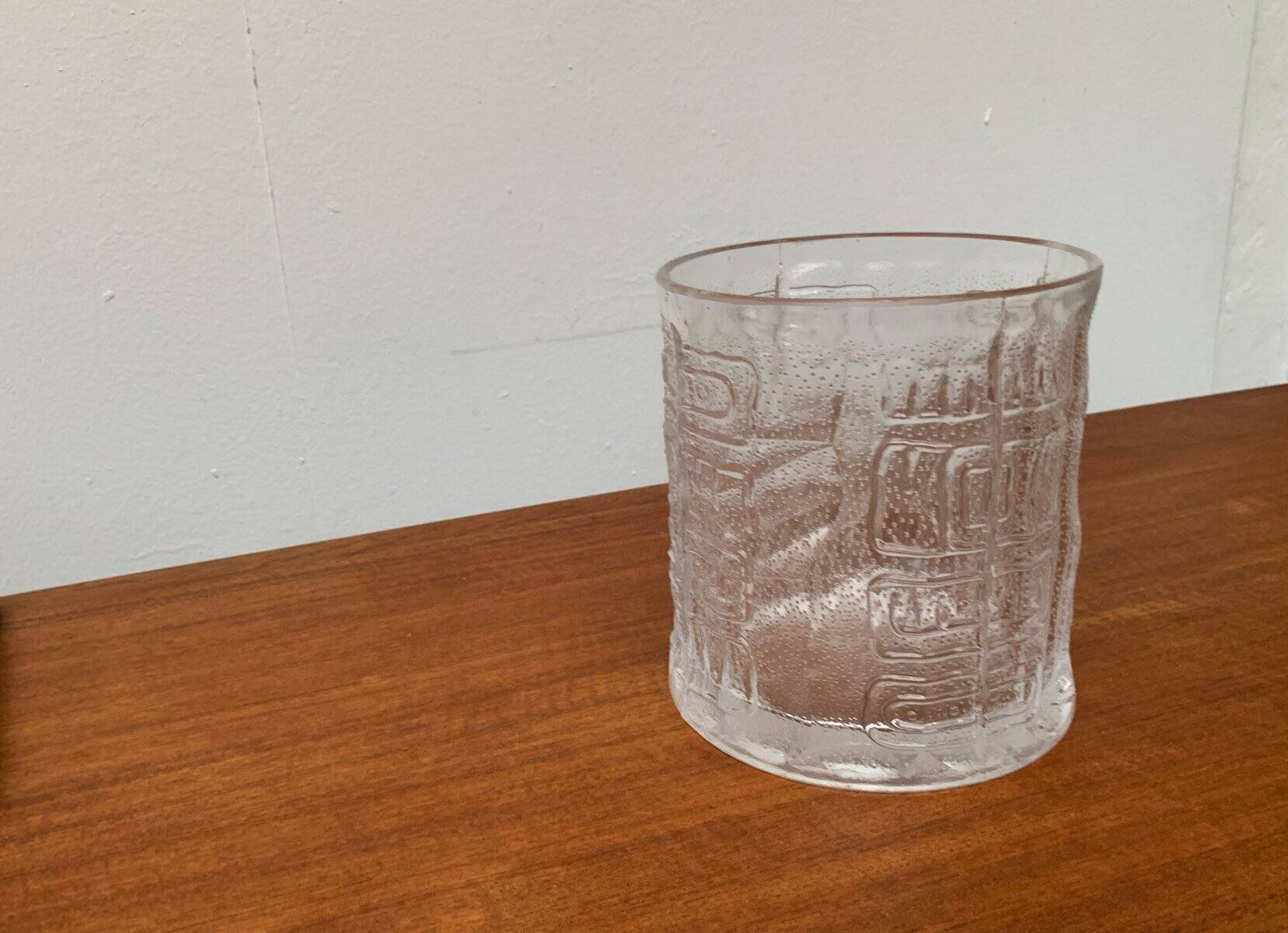 Large vintage glass vase or bowl with South American/Inca ornaments.