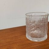 Large vintage glass vase or bowl with South American/Inca ornaments.