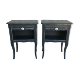 Pair of wooden bedside tables, gray patina