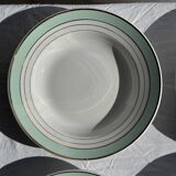 Set of 8 antique turquoise deep plates with a gold rim D22.5