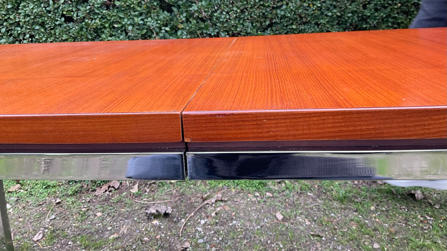 Vintage teak and chrome metal dining table