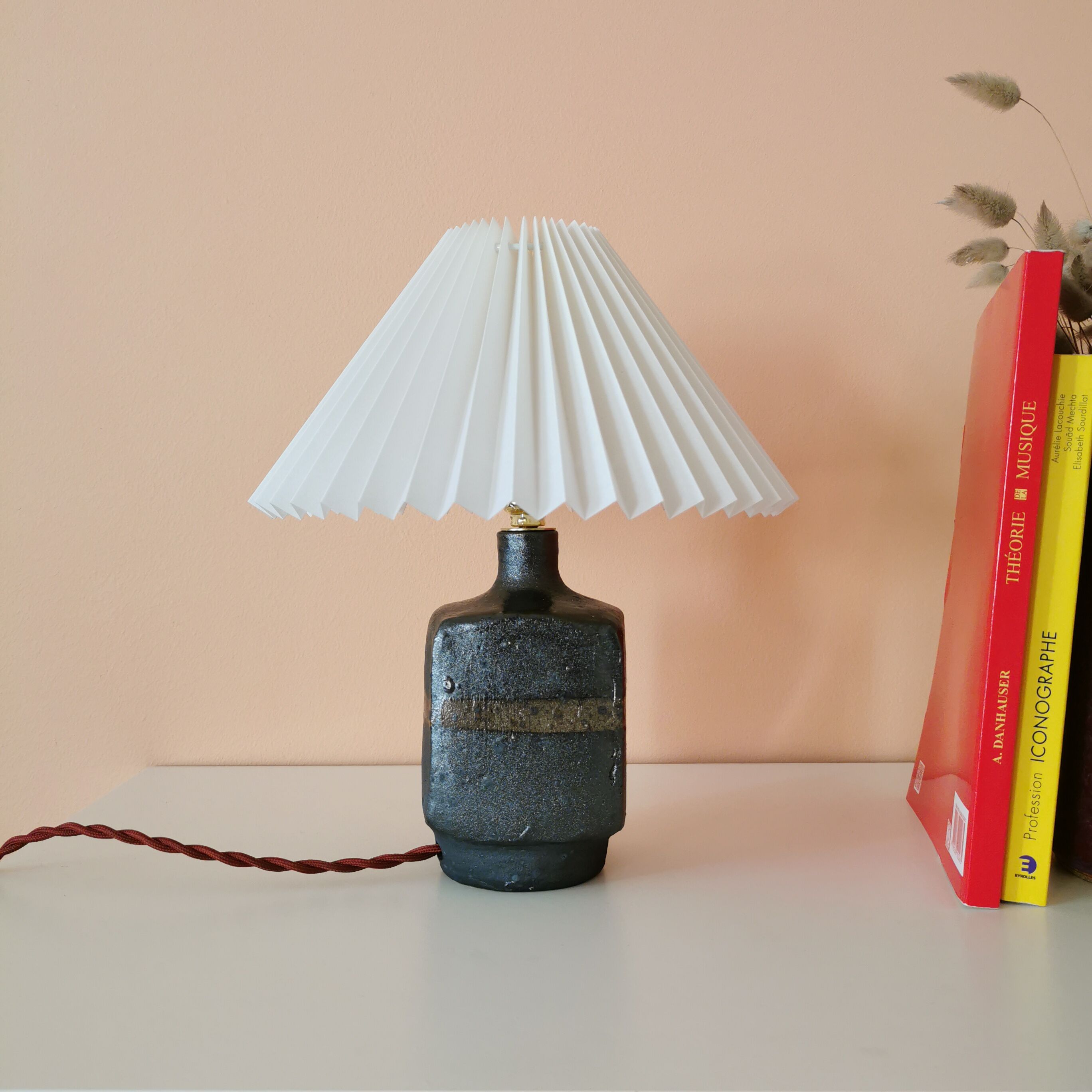 Upcycled lamp in pleated sandstone lampshade