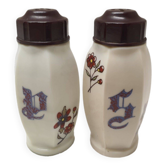 Set Of Salt And Pepper Shakers In Opaline Vintage Floral Decor