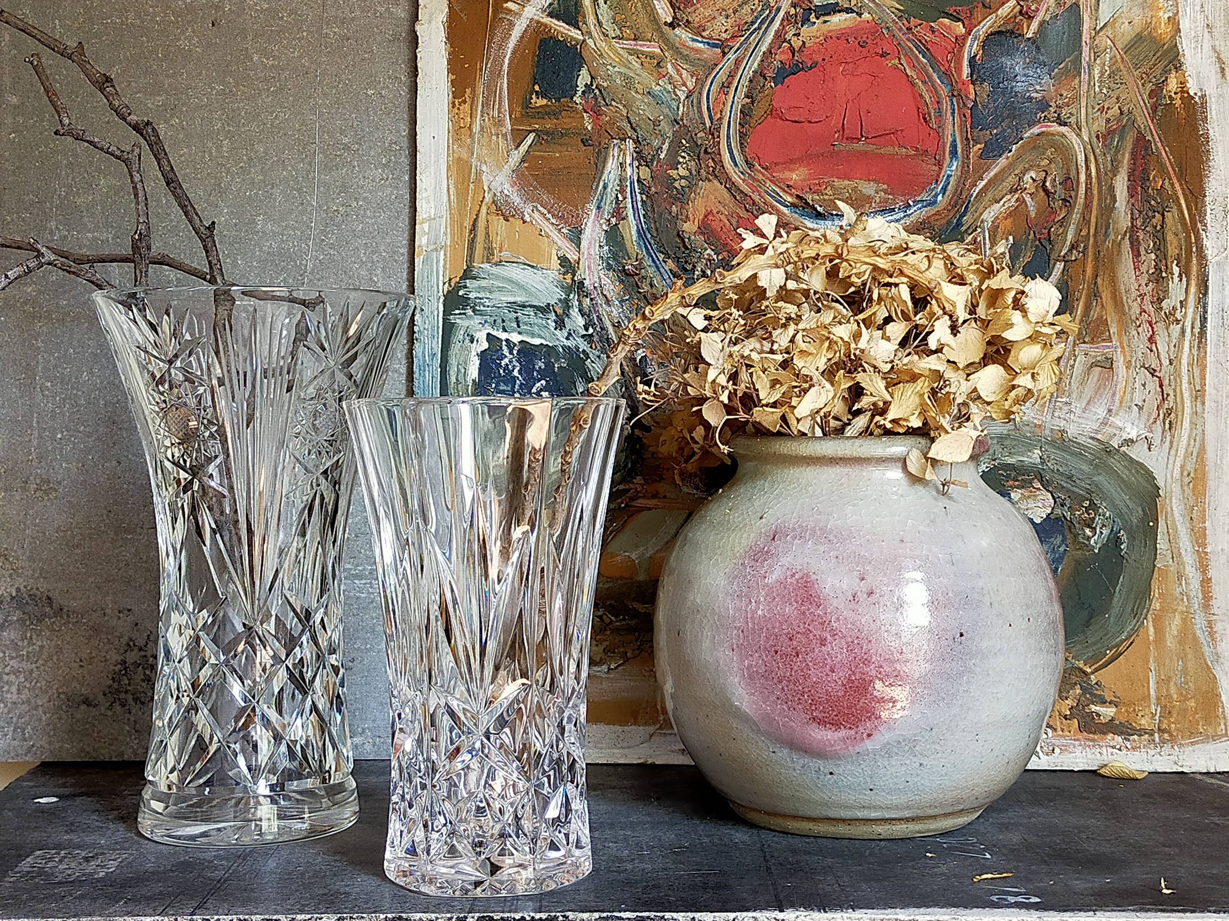Duo of vintage French crystal vases