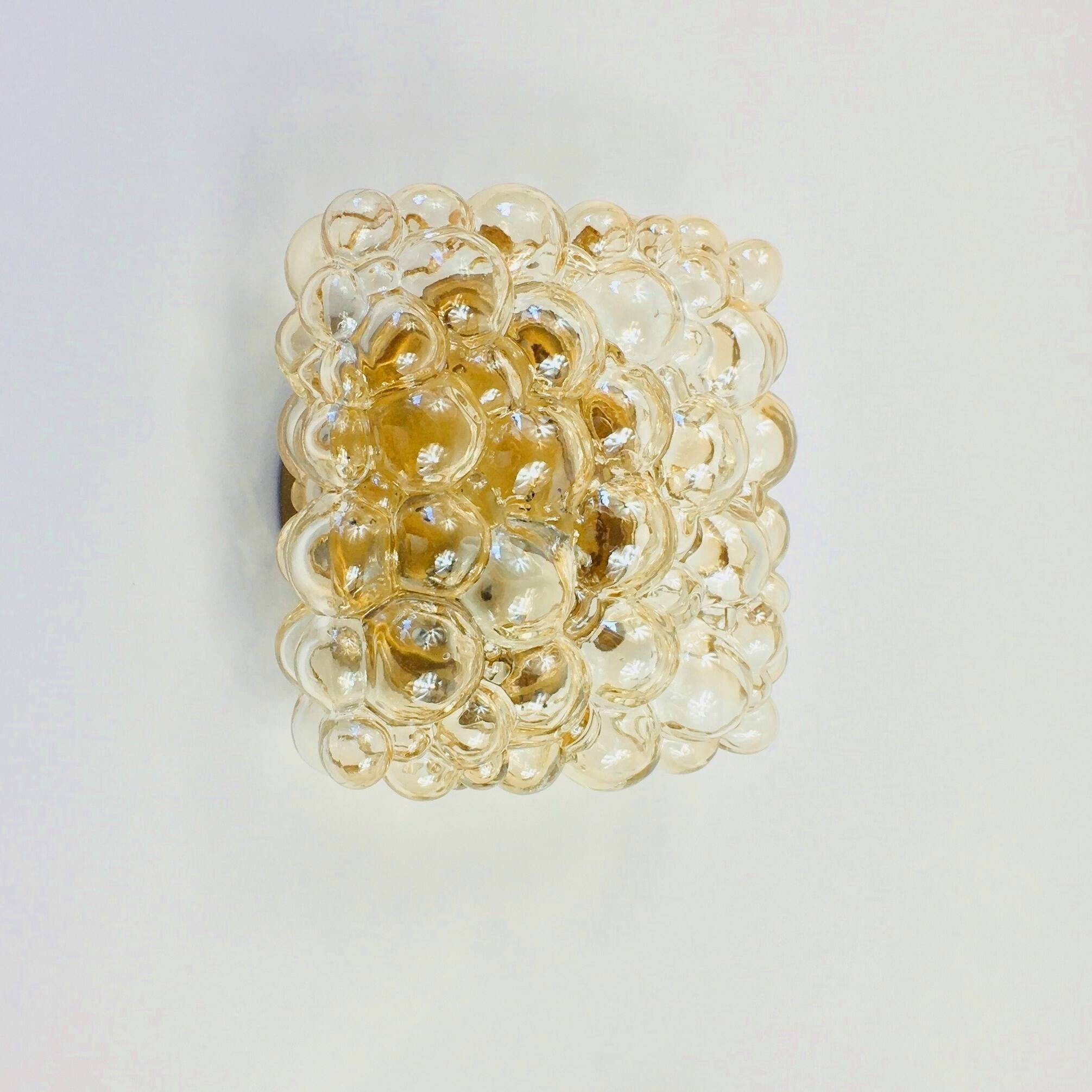 Applique ou plafonnier en verre à bulles ambré du milieu du siècle par Helena Tynell pour Limburg, années 1970