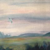 Large Original Vintage River Landscape Oil Painting, circa 1960