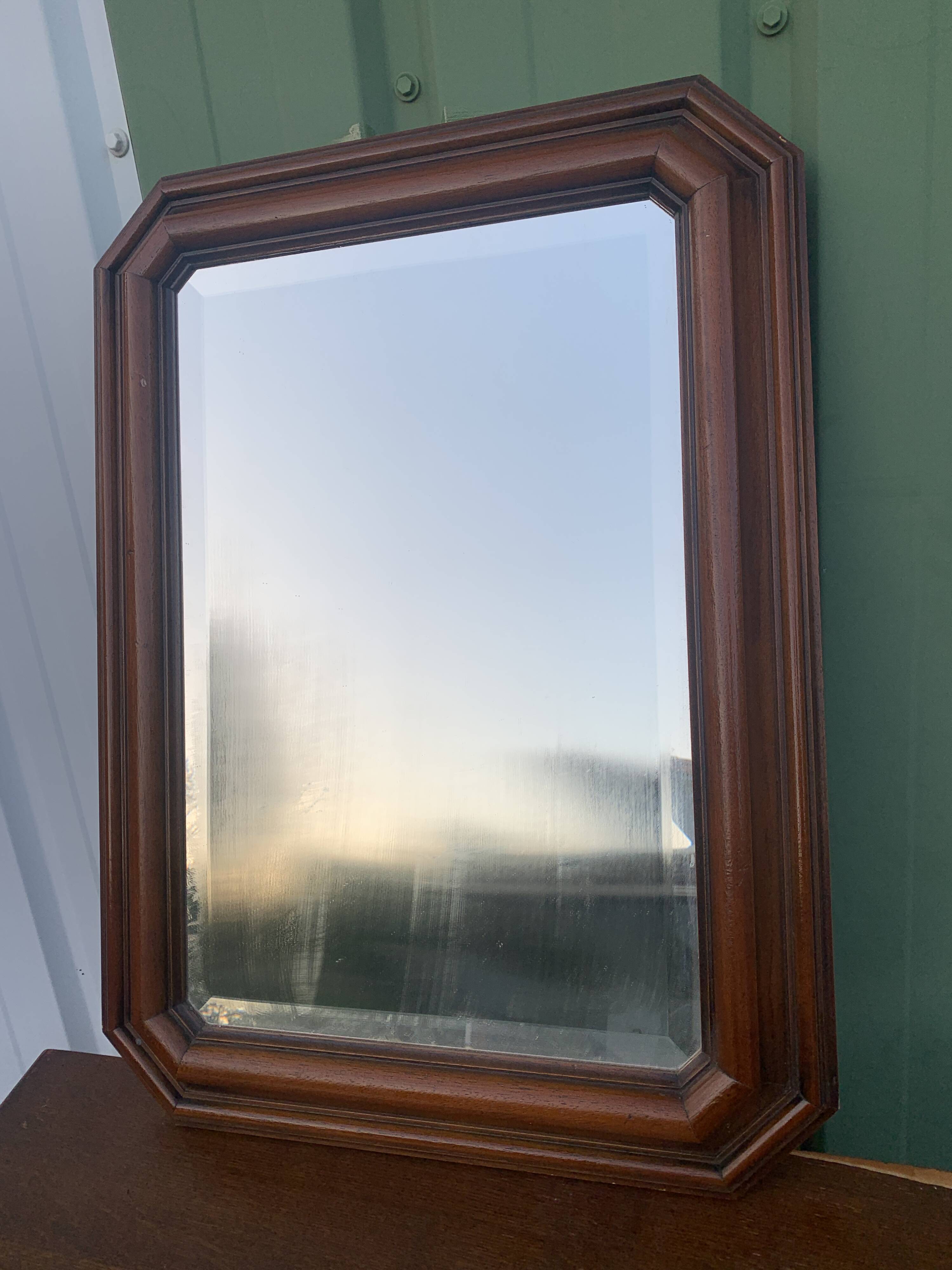 Octagonal beveled wooden mirror 71 x 55