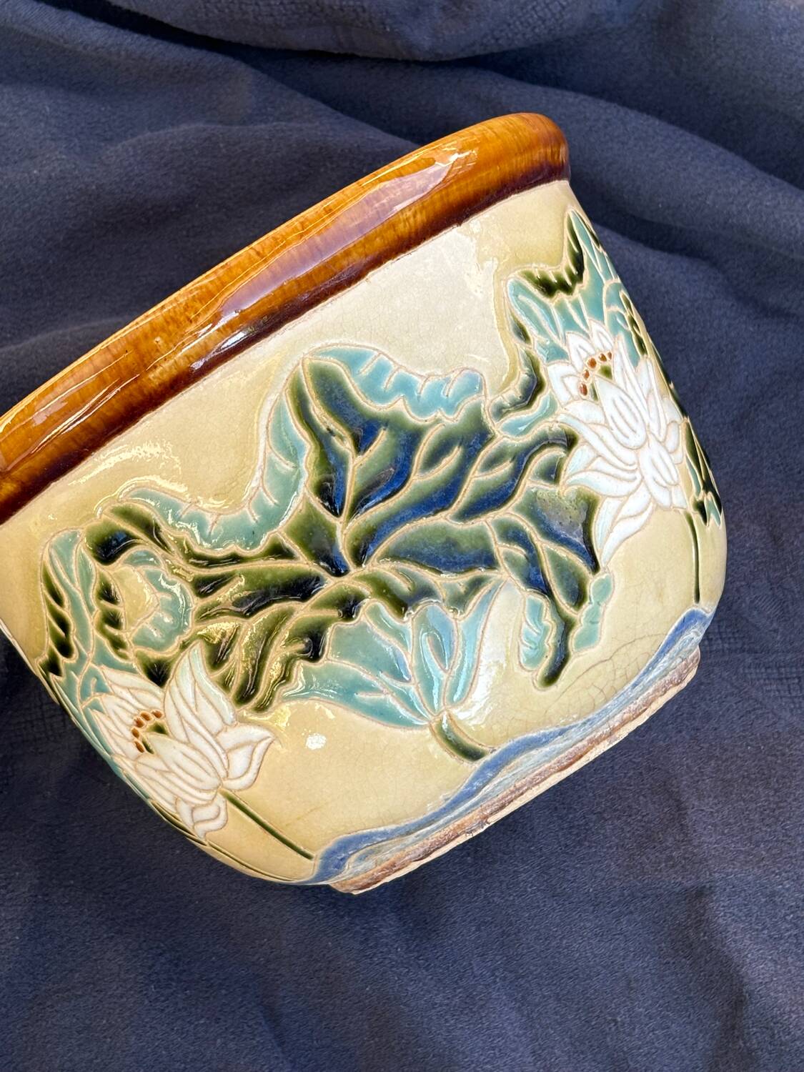 Old glazed ceramic cache pot