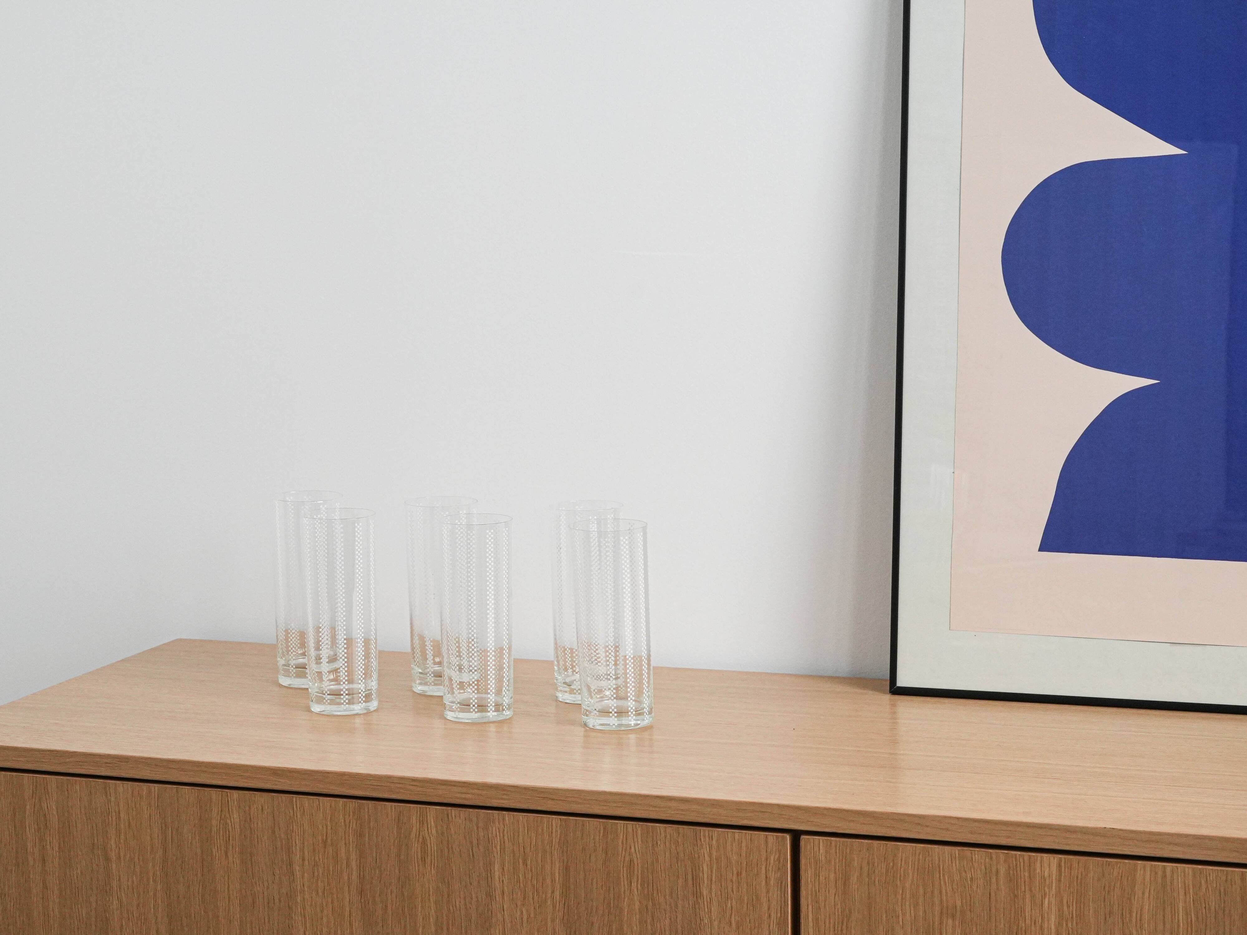 Set of six glasses, Op Art, 1960s, made in Italy