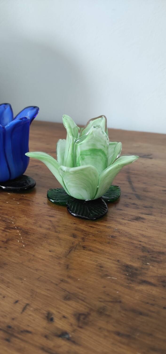 Glass Flower Candle Holder Set