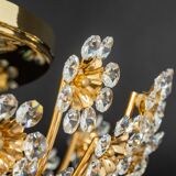 Small delicate ceiling light in gilded brass and cut glass in the shape of flowers by Palwa, Germany, 1970s.