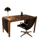 Vintage curved wood and leather desk – 1970s/80s