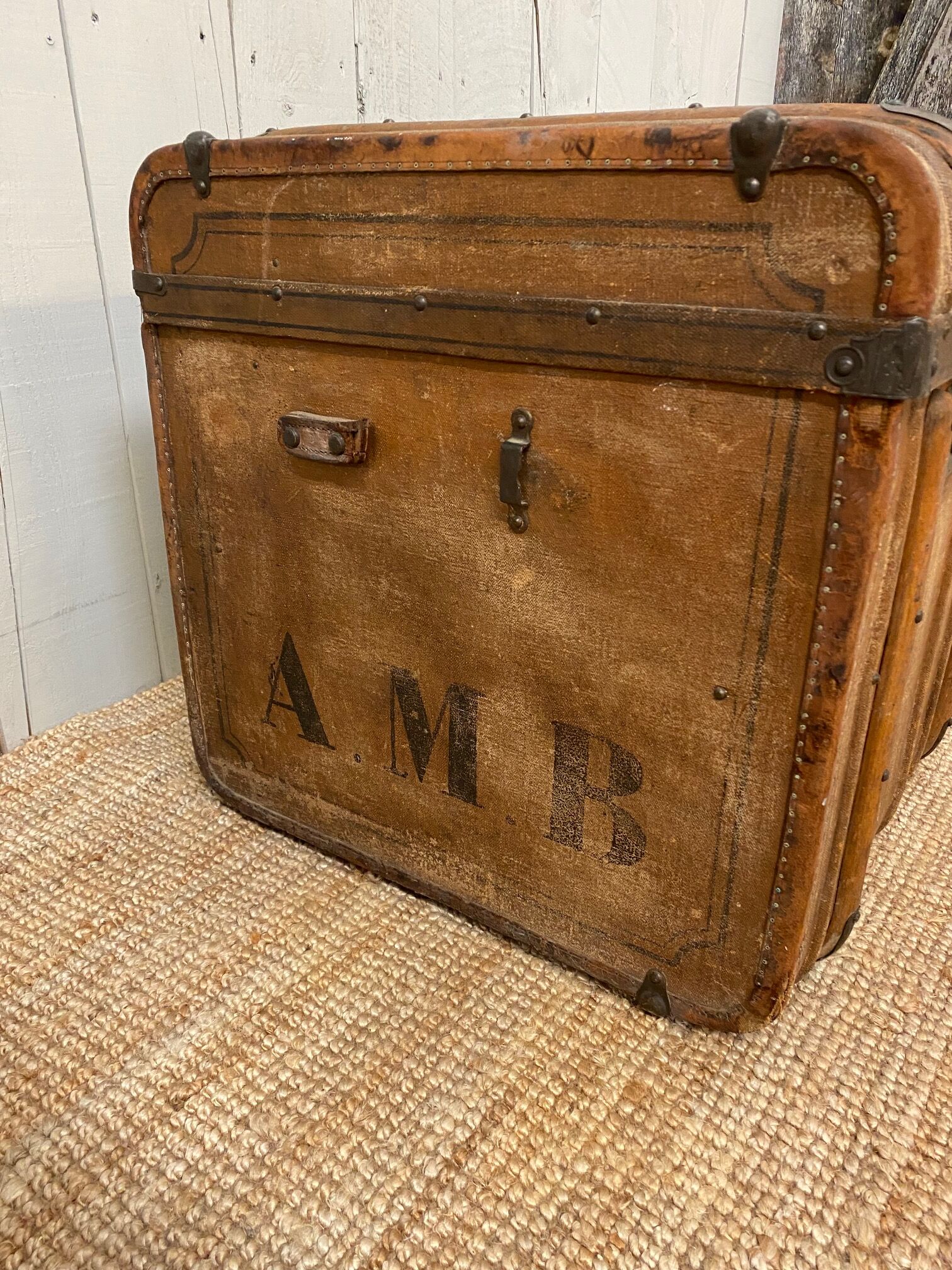 Antique trunk monogrammed coated canvas