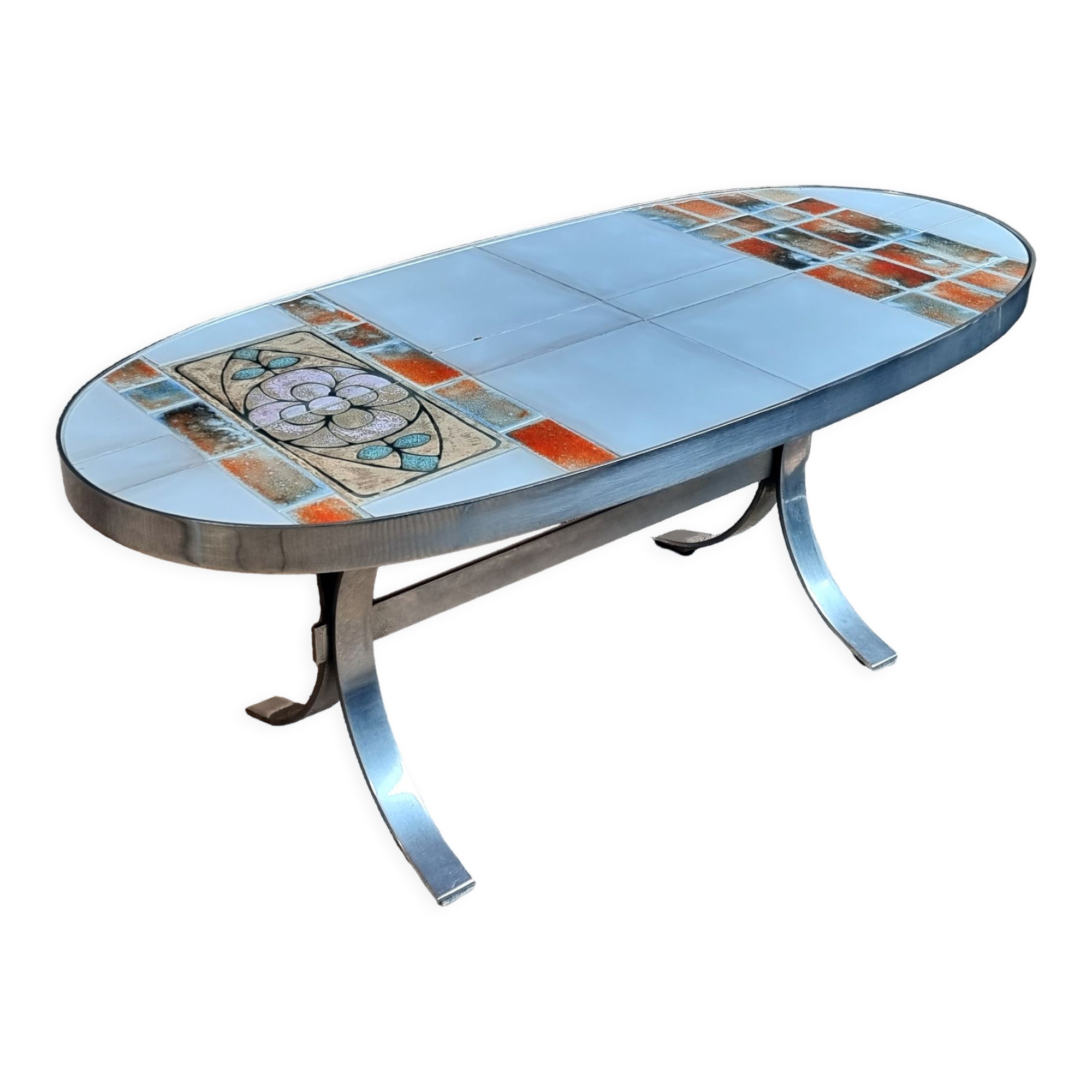Coffee table 70s ceramic and stainless steel