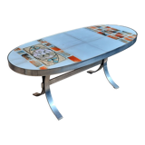 Coffee table 70s ceramic and stainless steel