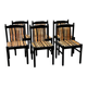 Set of 6 black lacquered chairs with the original 1970s fabric.