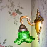 Green glass tulip brass wall sconce light