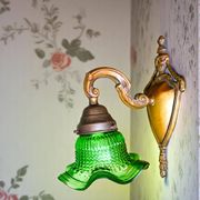 Green glass tulip brass wall sconce light