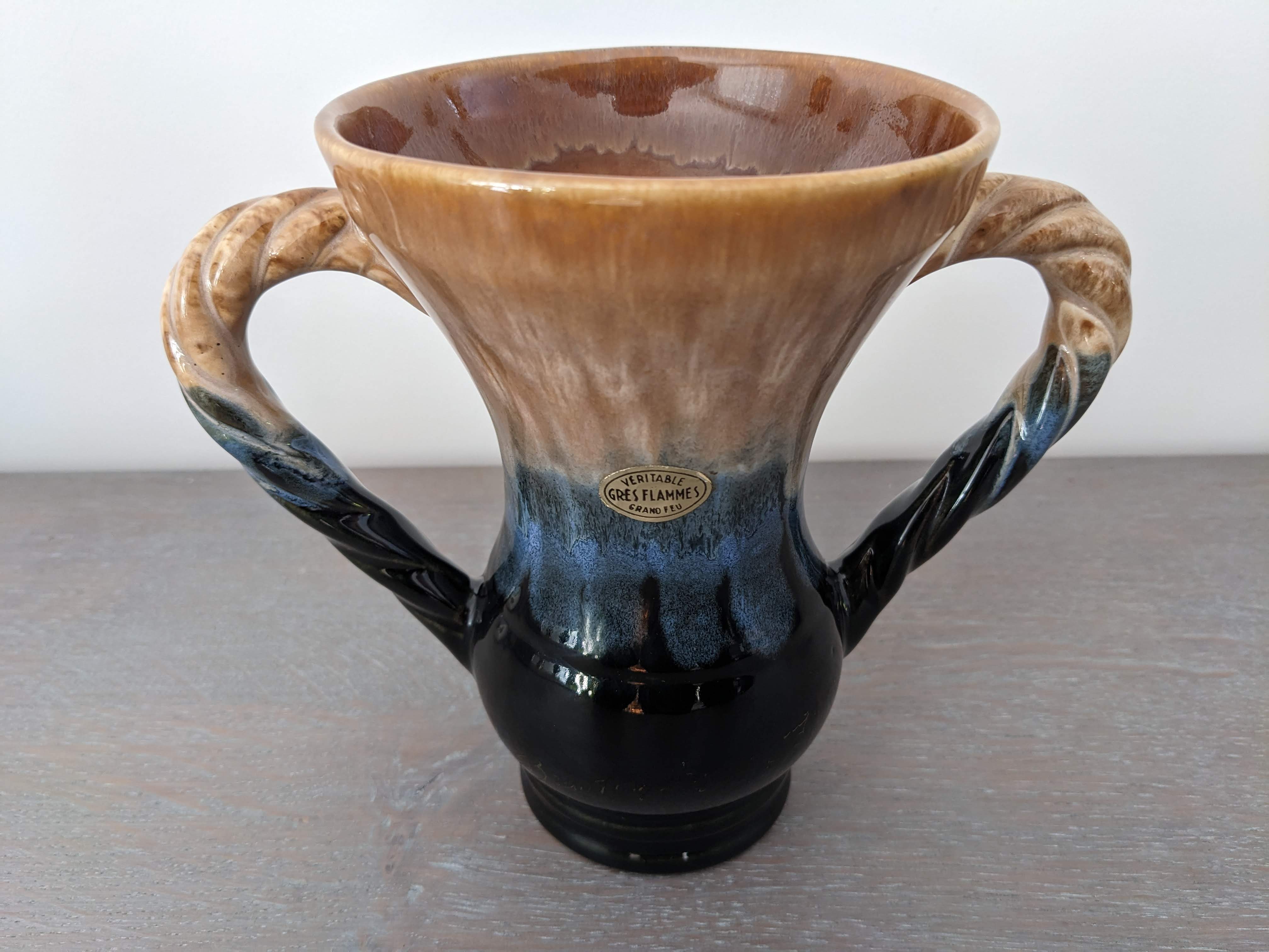 Large fire flamed stoneware vase