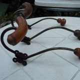 Set of 3 double bistro coat racks in wood and metal
