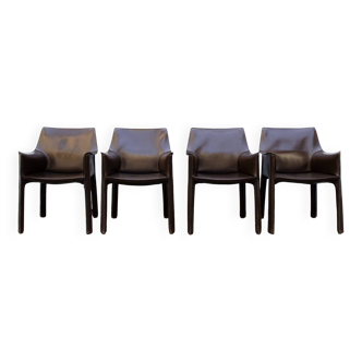Sedie in cuoio Cab 413 di Mario Bellini per Cassina 1977