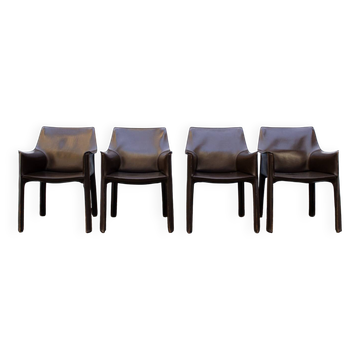 Sedie in cuoio Cab 413 di Mario Bellini per Cassina 1977
