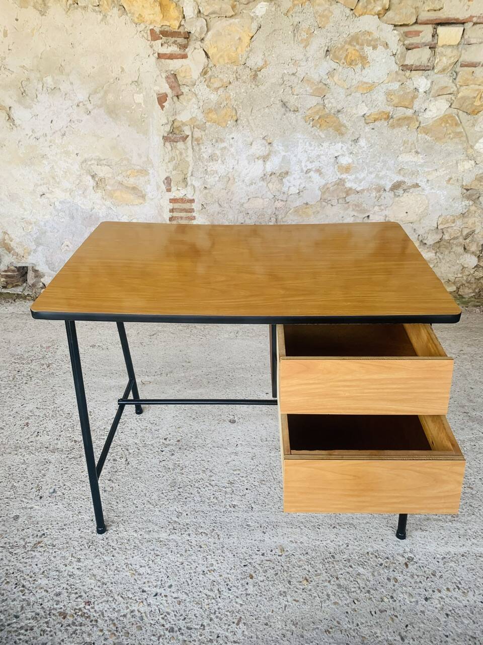 Vintage metal and formica desk with 2 drawers, circa 60's